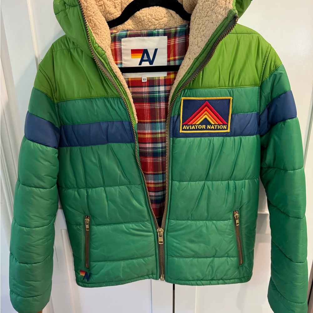Aviator Nation Green and Blue Women’s Puffer Jacket